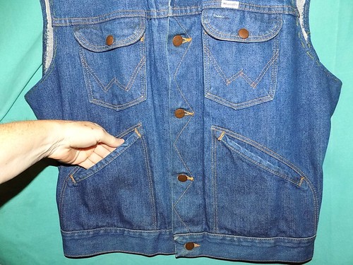 Exc! Vtg 70s WRANGLER NO FAULT SANFOR-SET DENIM VEST, 42"Ch, 38"W, Sz M - Bild 2 von 13
