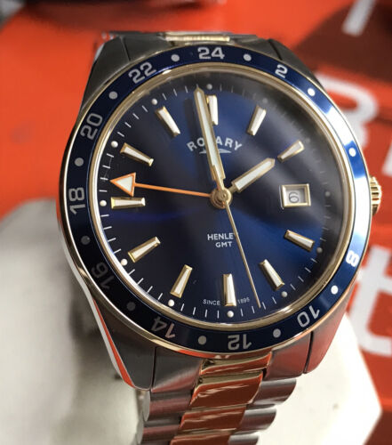 Reloj Hombre Rotary London GMT Diseñador Henley Azul GB05296/05 Zafiro Genuino - Imagen 2 de 13