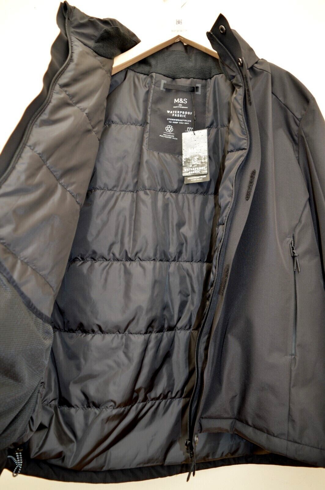 New M&S Collection Hooded Padded Black Anorak Coat With Stormwear Sz 2XL image 4