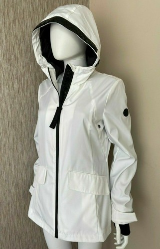 MICHAEL KORS WHITE HOODED TECH JACKET LOGO TRIM WATER RESISTANT SIZE SMALL - Picture 2 of 11