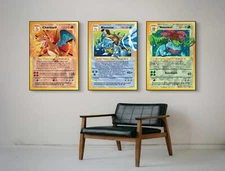 Set of 3 Starter Pokemon TCG Art piece canvas wall home decor Portrait Gallery