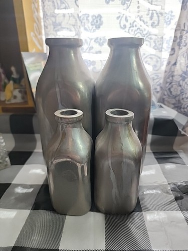Vintage Heavy Marbled Aluminum Milk Bottles 2 Large 2 Small from India