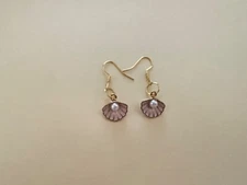 New Gold Tone And Enamel Pink Shell  Earrings