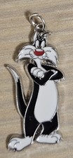 Vintage Warner Bros Sylvester The Cat Looney Tunes Silver Enamel Pendant Charm