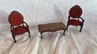 New Vintage Red Velvet French Victorian Style Dollhouse Chairs & Table Miniature — photo 1