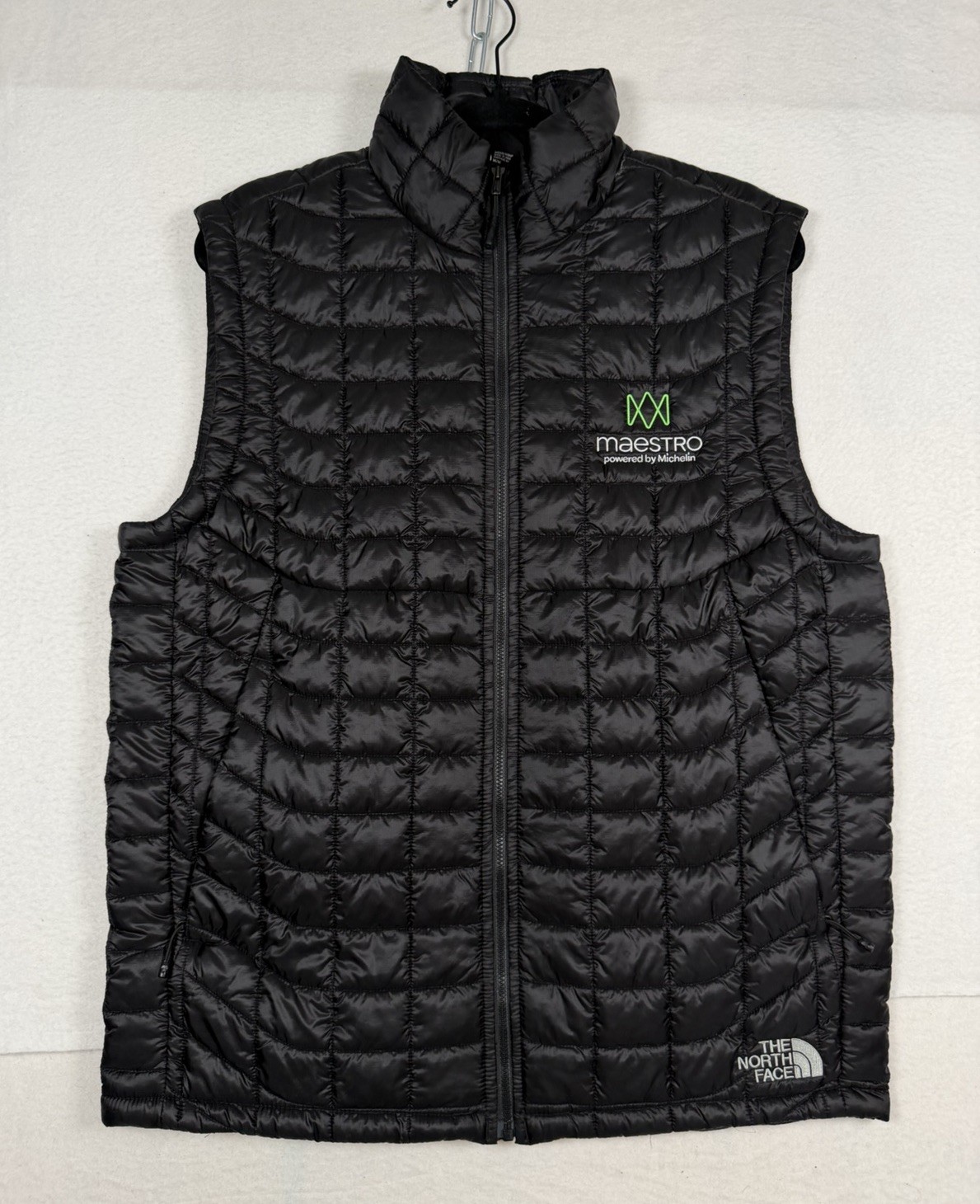 The North Face Mens Sz M Black Thermoball Trekker Insulated Puffer Vest Zip LOGO