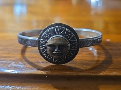 Tabra Mondgesicht Gott Bronze signiert Sterling Splitter Armband aufwendig Unikat