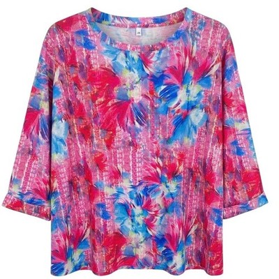 NEW Leo & Nicole Women's 2X Painterly Wow Abstract Floral 3/4 Sleeve Top