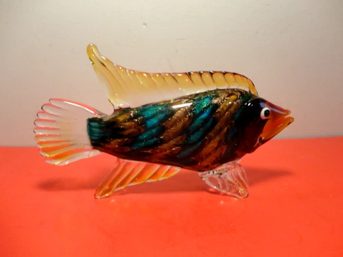 Large Murano Art Glass Colorful Fish Figurine (12 by 7 by 2.5")