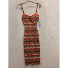 Derek Heart Orange Geometric Print Knit Midi Dress Spaghetti Straps Size S