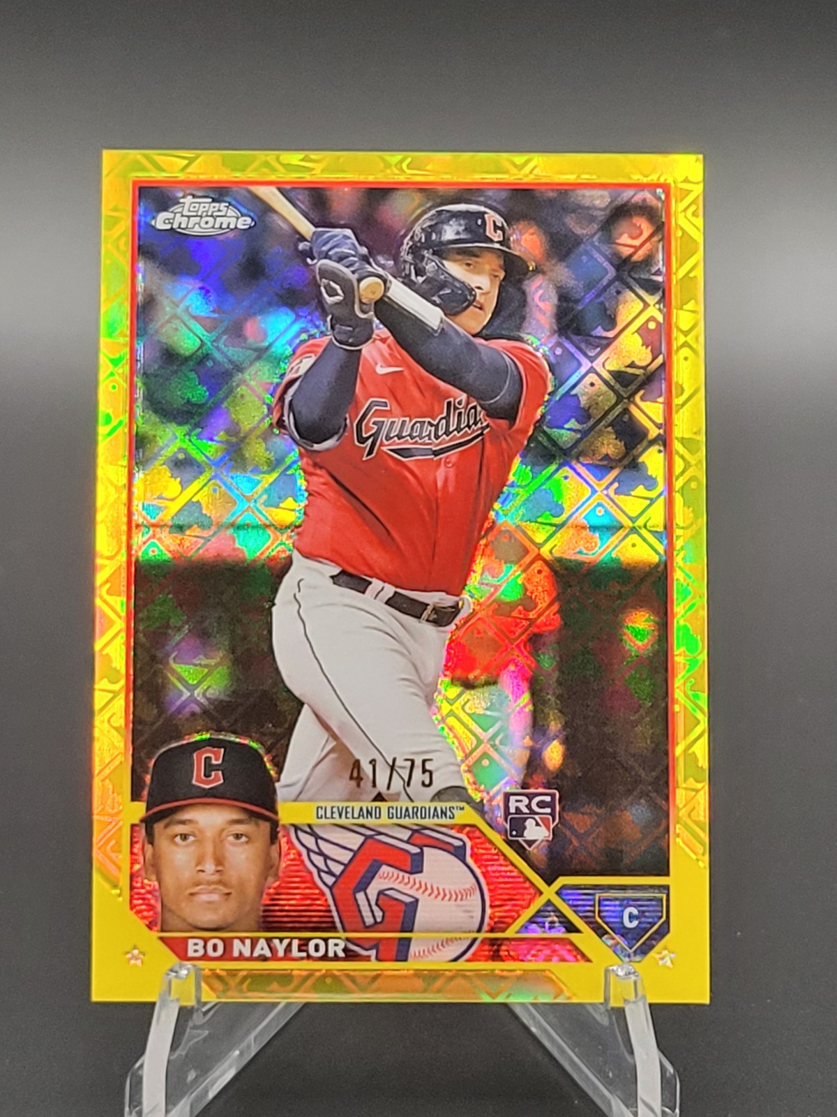 Bo Naylor RC 2023 Topps Chrome Logofractor L/E Rookie Card Yellow Parallel /75