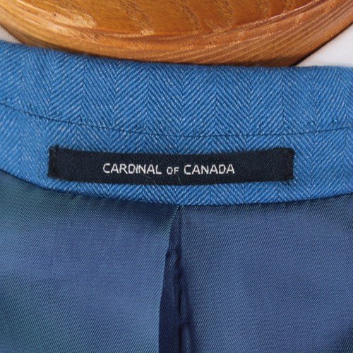 Cappotto sportivo Cardinal of Canada nuovo con etichette lana/seta taglia 40S US in blu spina di pesce - Foto 10 di 12