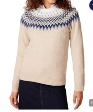 Amazon Essentials Women's XS Soft-Touch Crewneck Sweater Fair Isle Pattern Taupe