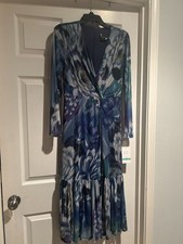 Maison Tara Long Sleeve Maxi Dress Size 8 Blue Floral Mesh