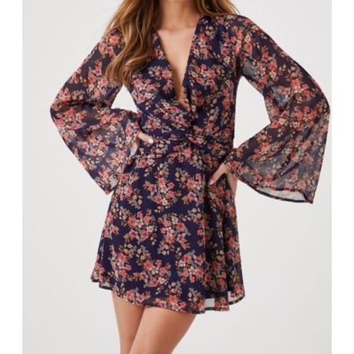Mini Dress Floral Print Bell Sleeve Med NWT Peasant Boho Chic Trixxi Romantic
