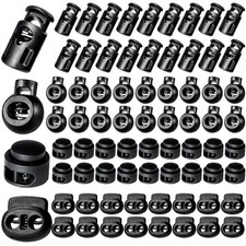 CLESDF 160 Pcs Plastic Cord Locks, Single Double Hole Spring Black 160pcs