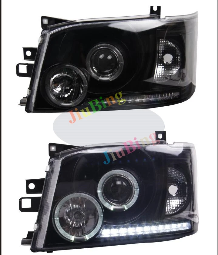 Black Lens White Angel-eye LED Headlight Lamp For Toyota Hiace 200 Van 2005~2009 - Image 3 of 4
