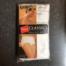VTG Hanes Classics White Full Cut Briefs 3 Pack Size 36 NEW OLD STOCK