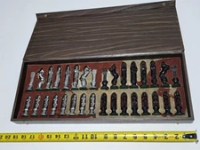 Vtg Chess Set Pure Pewter By American Pewter Company In Box With Board Rare!