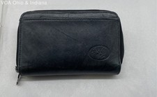 Vintage Y2K Buxton Black Genuine Leather Zip Around Wallet Clutch