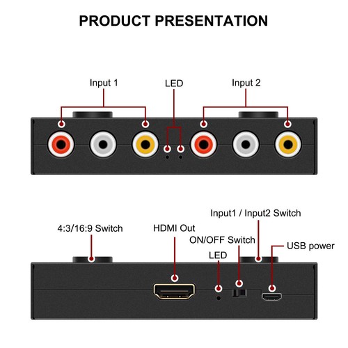 2 RCA to HDMI, 1080P 2 Way RCA Composite CVBS AV Switch to HDMI Video Audio C... - Picture 3 of 9