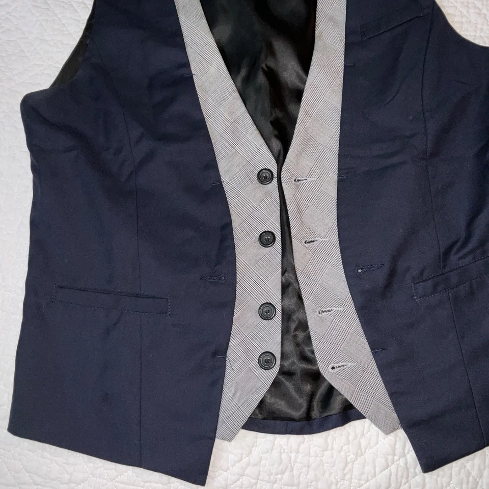 Chaleco Hombre Talla M Disfraz Victoriano Eduardiano Doble Chaleco Look Azul Marino Foto 2 de 4