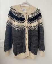 Alpaca Imports Fair Isle Cardigan Sweater Hand Knit Peru Chunky Gray L