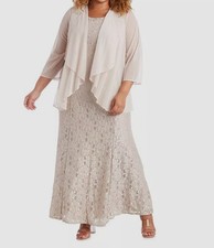 R M Richards Women's Gold 2-PC Sheer Overlay Embroidered Gown Plus Size 20W