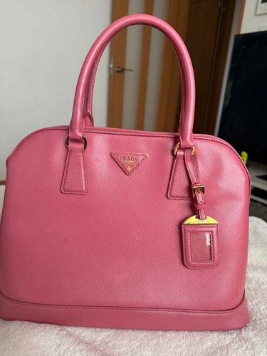 PRADA Saffiano Leather Pink Handbag Triangle Logo Top Handle Bag Authentic