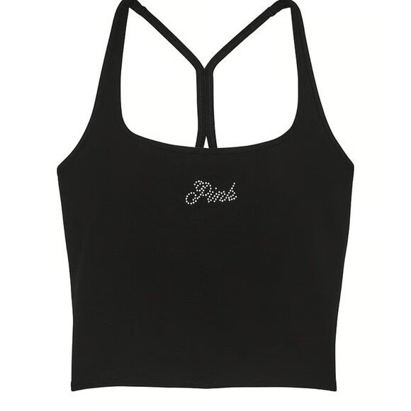 Victoria's Secret Pink Tank Top S M L Black Rhinestone Bra Crop