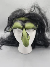 Vintage Paper Magic Group Witch Domino Eye Nose Mask W/ Hair Latex 1996 Green
