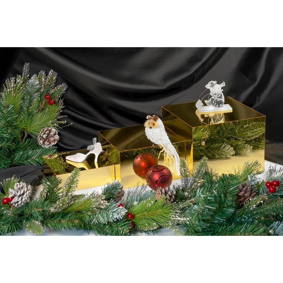 Set of 3 Glossy Gold Acrylic Cube Display Nesting Risers with Hollow ...