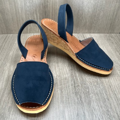Avarcas Australia Wedge Sandal Womens 36 Cork Wedge Slingback Leather Navy Blue - Picture 7 of 10
