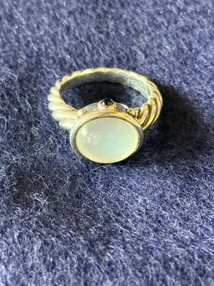 David Yurman Auténtico Renacimiento SS/Cabujón Luna/Piedras Ónix. Usado en excelente estado 8,5 raro Foto 4 de 4