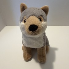 Aurora Wolf Husky Dog 9" Plush Eco Nation Stuffed Animal Sitting Gray