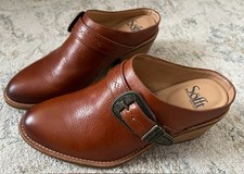 Sofft Adara Cuero Genuino Bloque Hebilla Mula Bourbon Western Talla 7.5