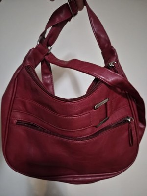 Red Leather Pocketbook With Multiple Zipper Compartments