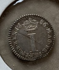 1686 Great Britain James II 1D Penny Coin gEF