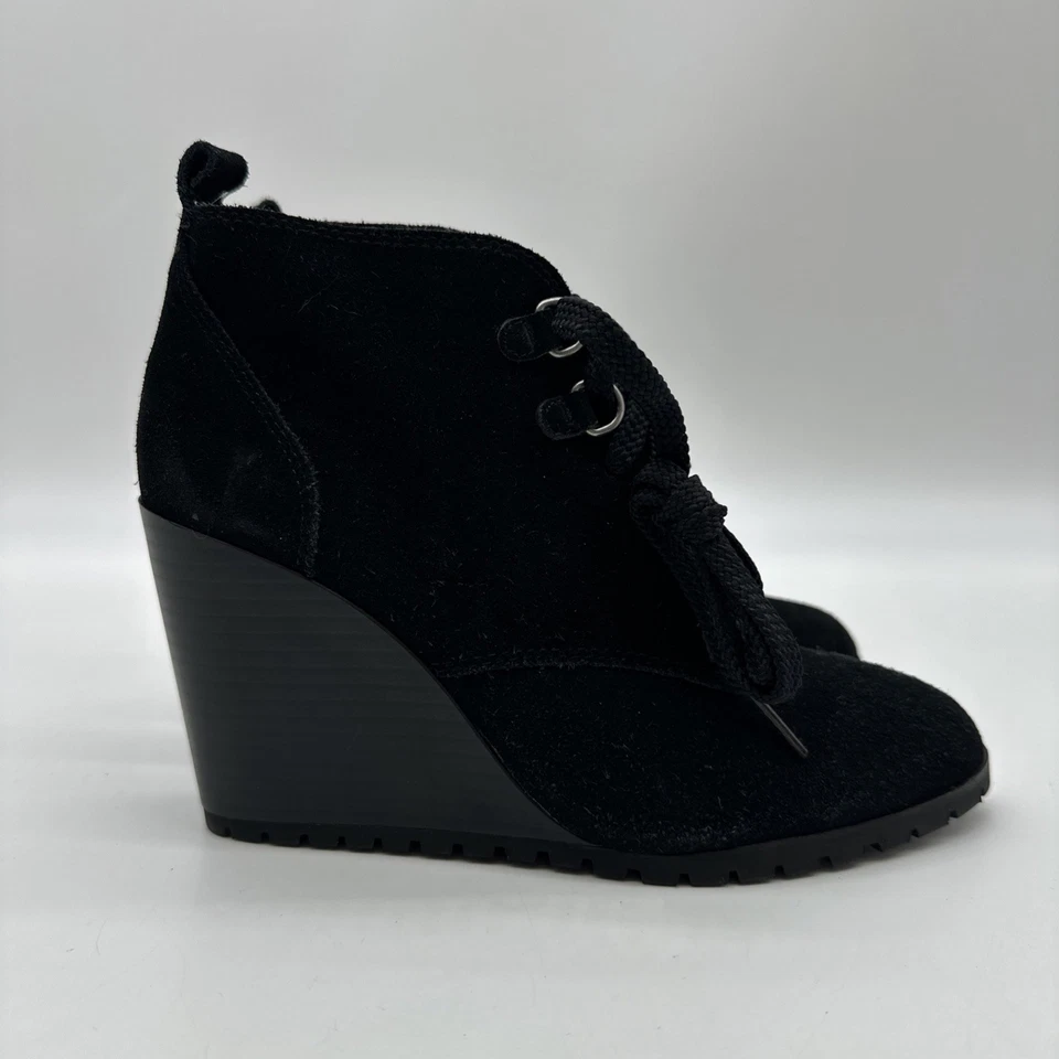 Espléndidas botas botín negras de gamuza con cordones de cuña para mujer talla 7,5..#5 Foto 4 de 4