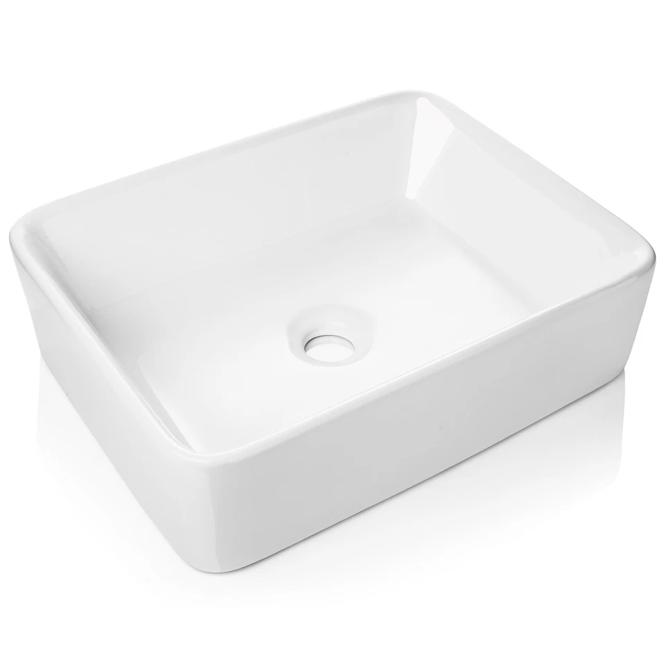 Fregadero de cerámica moderno - Tocador de baño - Blanco rectangular Foto 3 de 4