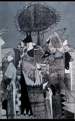 acrylic/oil on canvas T :El enojo de la nube cuban  art 100x160cm Adrian Sancho.