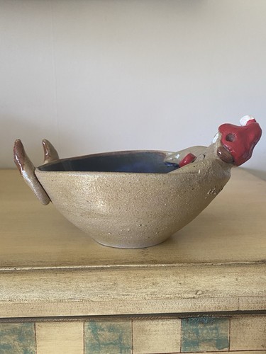 Bill Hicks Studio Pottery Reindeer Bowl Whimsical Blue Glaze Signed - Picture 9 of 15