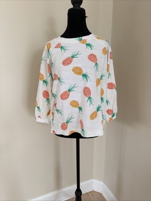 ANN TAYLOR LOFT Pineapple Sweatshirt Women s  M white orange print 3/4 sleeve