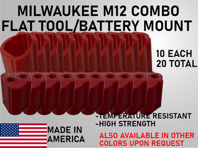 Flat mount Milwaukee M12 Tool and latching battery mount combo kit 10ea/20 total