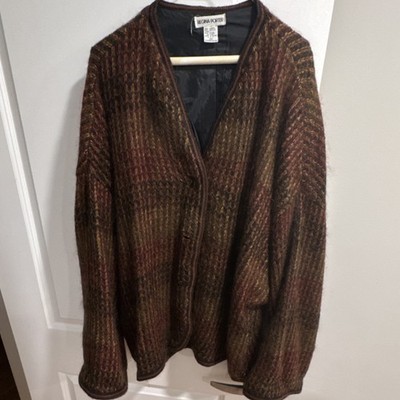 Regina Porter Mohair Acrylic Knit Cardigan Sweater Women's 3X Brown Geometric