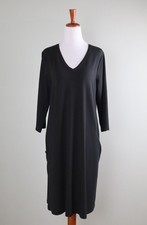 EILEEN FISHER NWT $178 V-Neck A-Line Tencel Dress in Solid Black Size Small