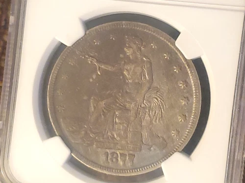 1877 P Trade Silver Dollar $1 XF Details NGC Cleaned Toned