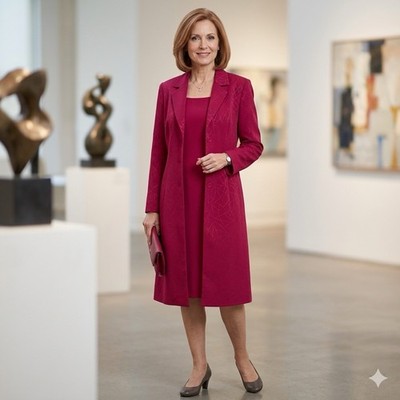 Mary McFadden Dress Suit Classic Career Red Party Business Mature-8
