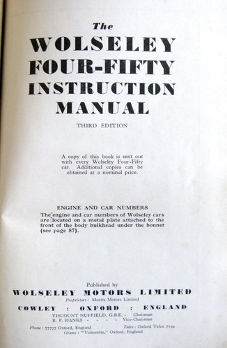 WOLSELEY Four-Fifty Sep 1950 Original Car Owners Hand Book #66477 - Picture 2 of 5