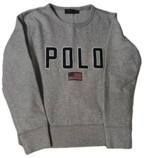 VINTAGE Polo Ralph Lauren Sweatshirt USA American Flag Gray Adult Medium 21x20